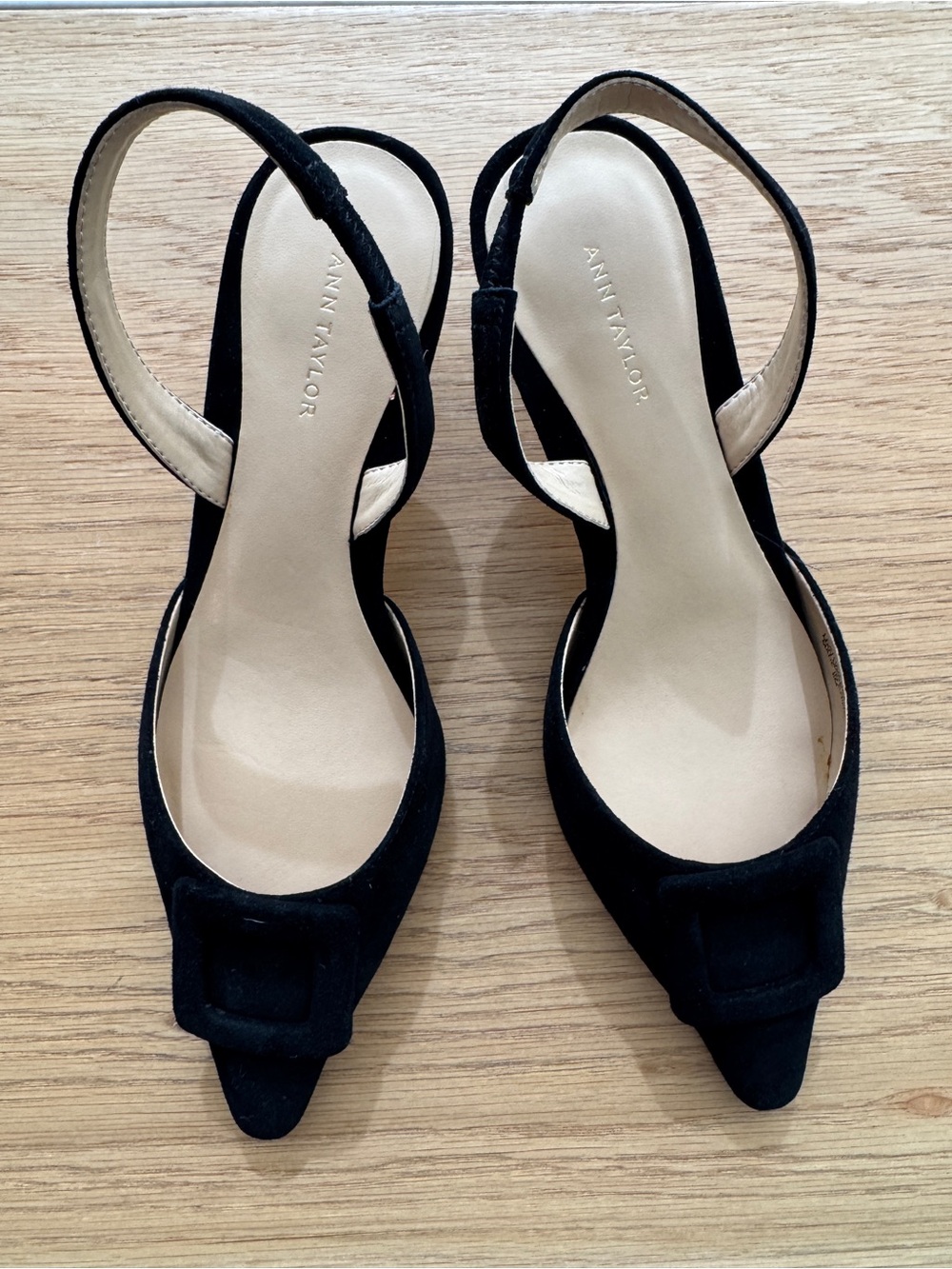 Ann Taylor Black Suede Pointed Slingback Heels